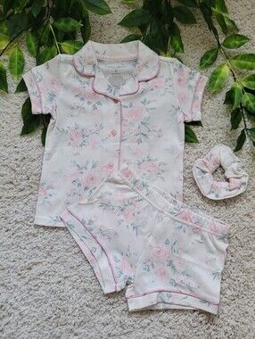 Toddler Girl Rose Pajamas + Scrunchie (3T)